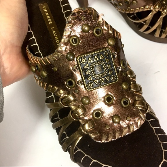 CHINESE LAUNDRY Global bronze wood platform sandals size 8, NIB - Picture 3 of 10